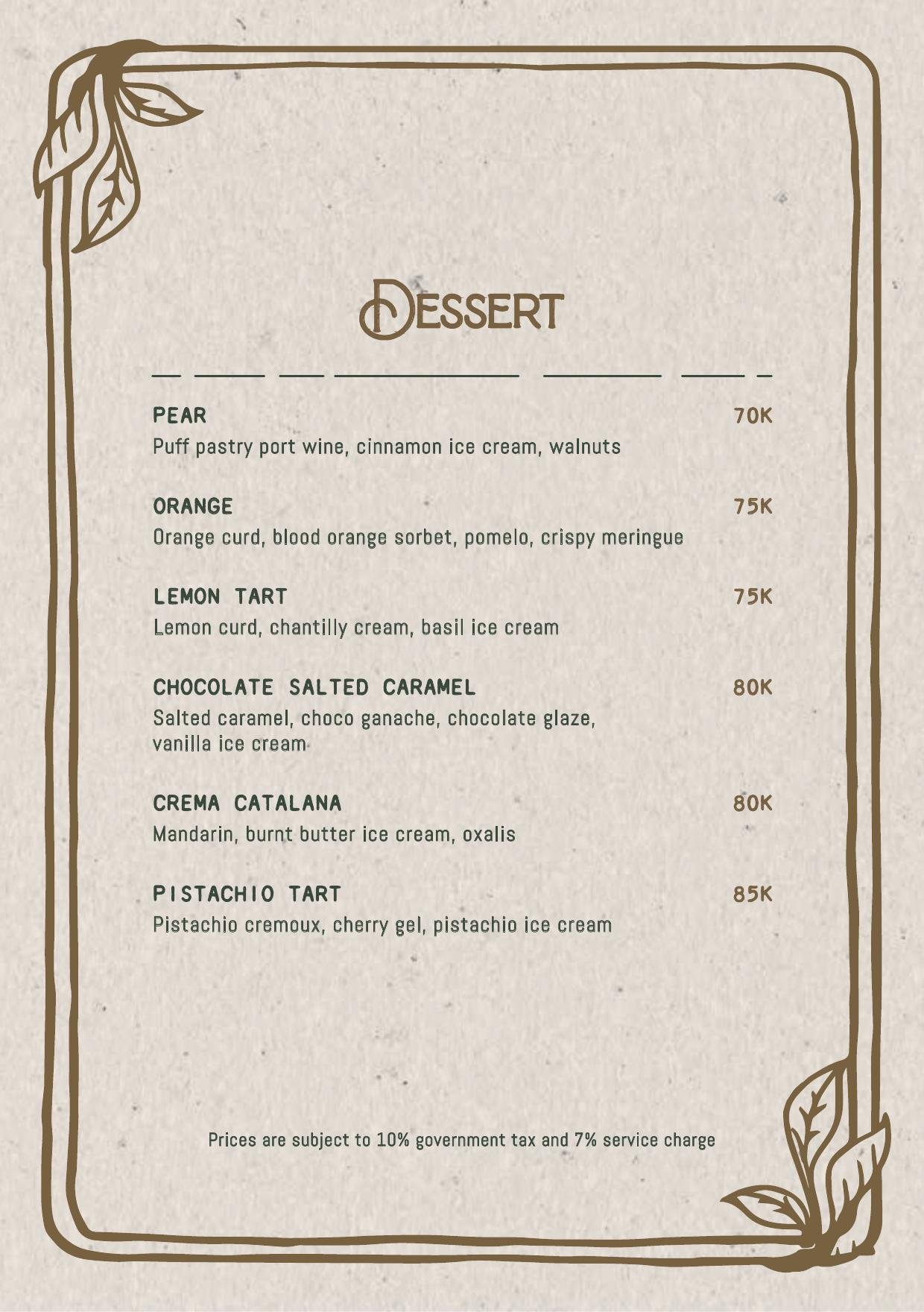 Uma Garden dessert menu page 1